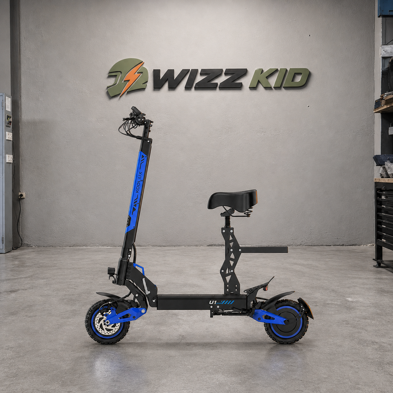 KOOLUX U1 Pro dual-motor electric scooter photographed in the Wizz Kid garage studio